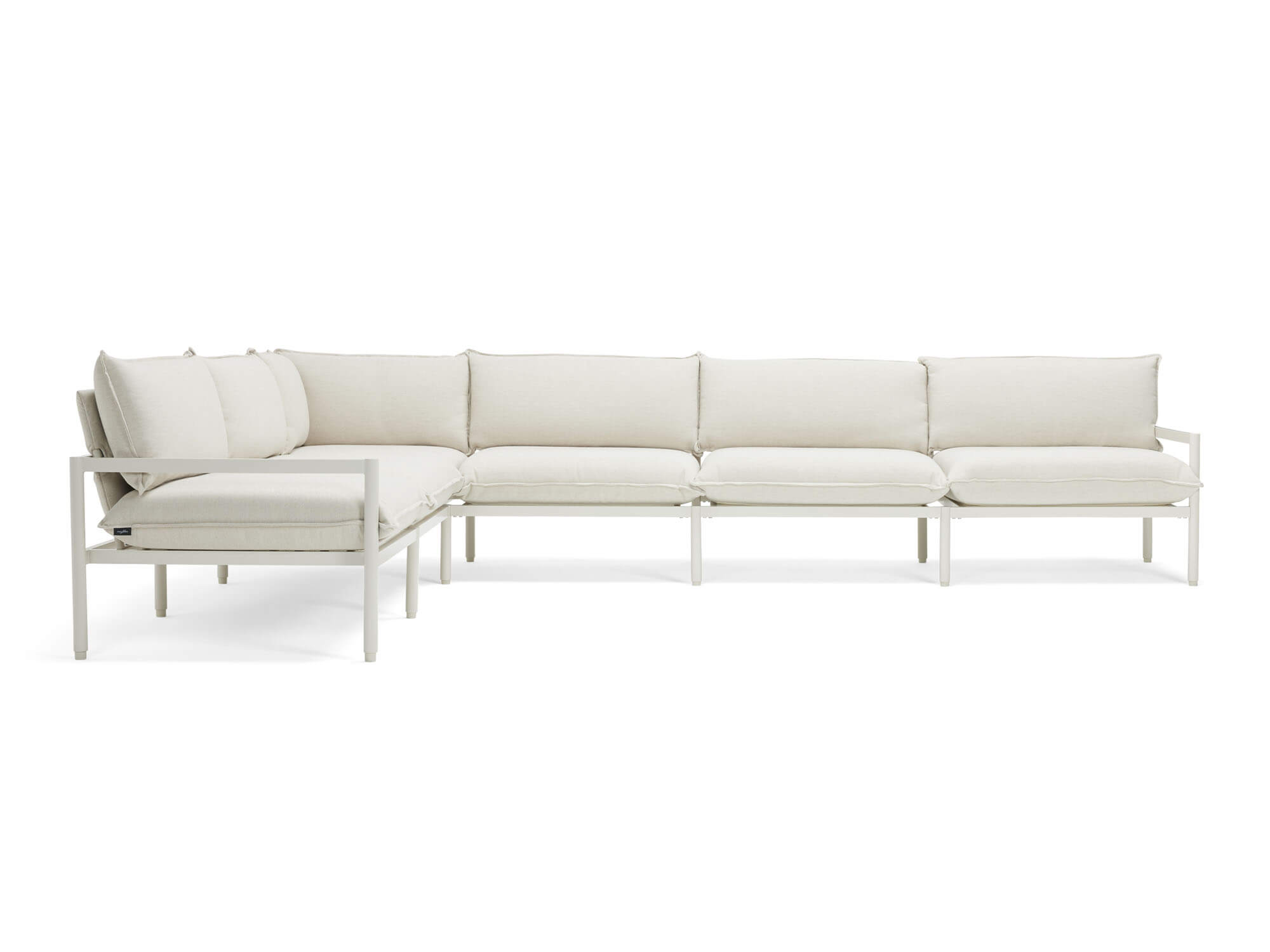 Front view of 6-piece white outdoor sectional sofa